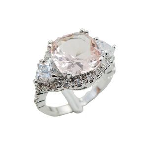 925 Sterling Silver Morganite White Topaz Ring